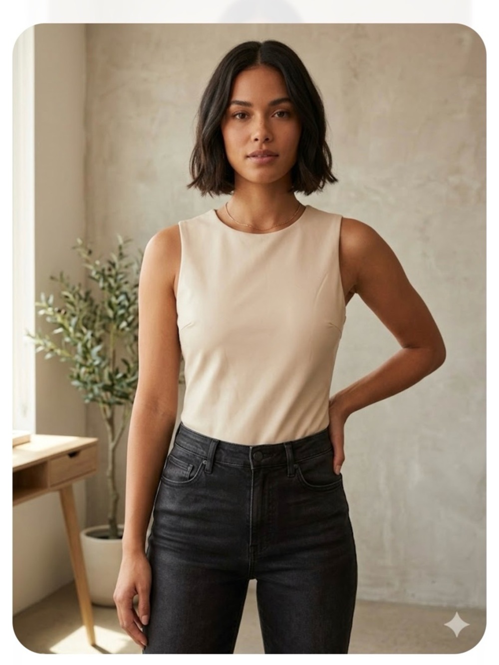 Express Sleeveless Crewneck Tank Top - Cream